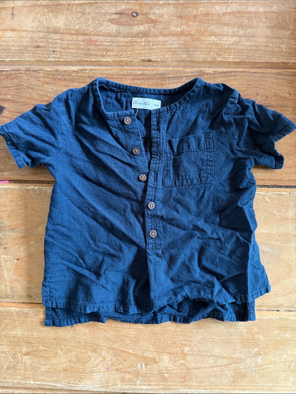 Navy Short Sleeve Button-Front Kids Pop Over Top